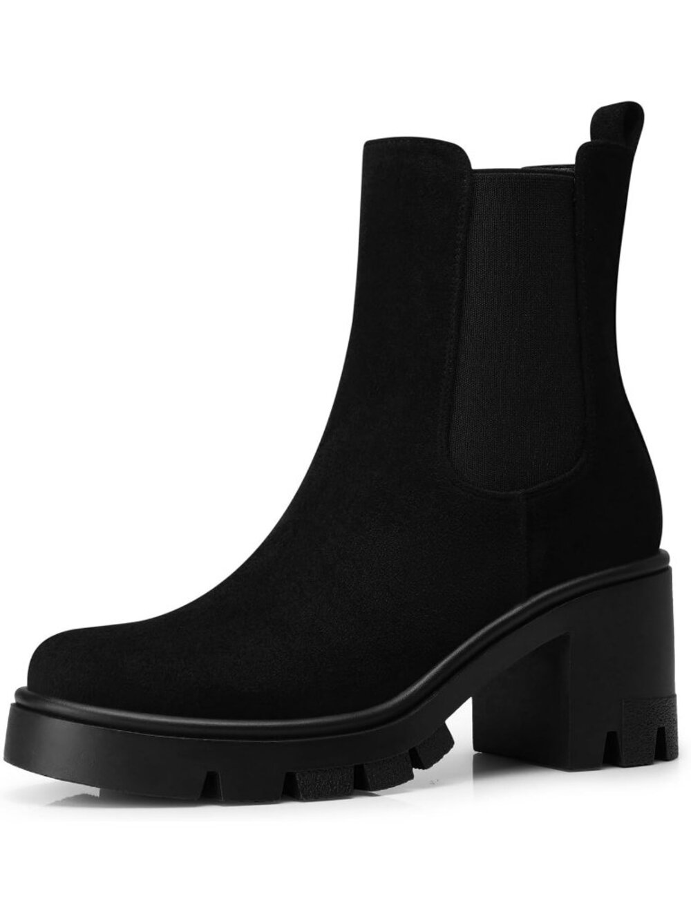 Women’s Black Chelsea Ankle Boots Chunky Heel Comfortable Travel Boots